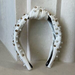 Lele Sadoughi Woven Multi Pearl & Gold Stud Ivory Headband